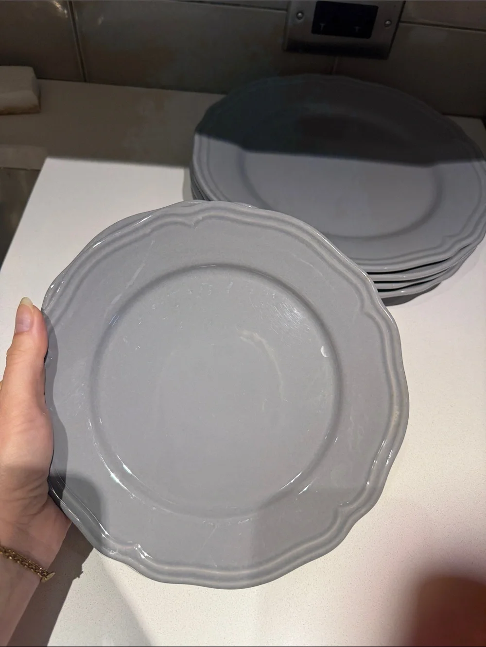 IKEA Light Gray Scalloped Edge Dinner Plates